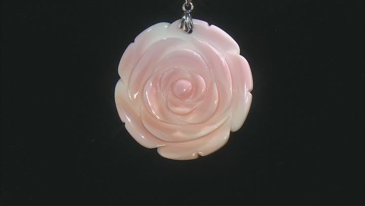 Pink Conch Shell Rhodium Over Sterling Silver Flower Pendant Video Thumbnail